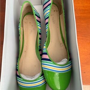 Nine West Green Multicolor Striped Ballet Flats